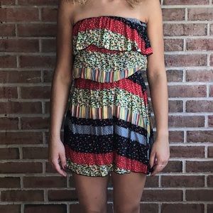 Patchwork Strapless Dress